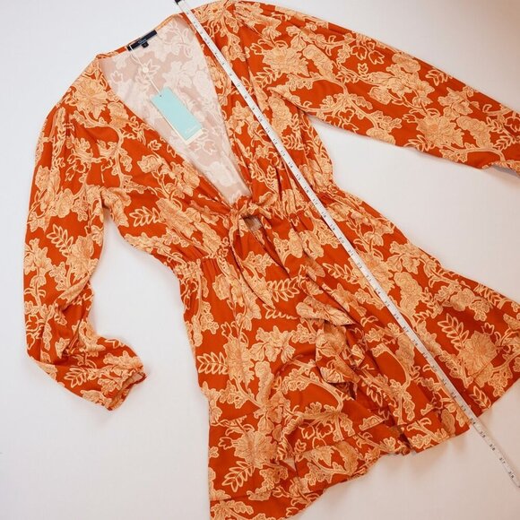 Shore Brand Orange Floral Mini Dress Long Sleeves Ruffle Hem - Size Small - NWT - Picture 6 of 7